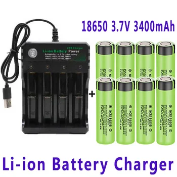 100%Új.Eredeti,NCR18650 3400mAh Batería de iones de litio linterna recargable 18650, 3,7 V, para Linterna + cargador USB