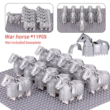 11pcs Középkori Film Középkorban a Lovagok Ezüst War Horse Nehéz Lovasság Harcosok Csataló Adatok építőkövei Tégla Gyerek Játék