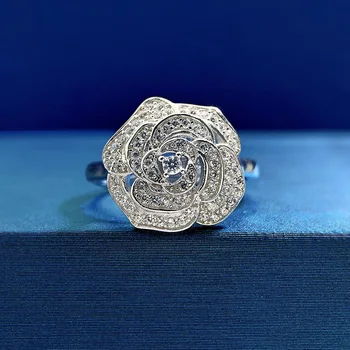 2023 Új S925 Ezüst Hegy Camellia Gyűrű Női Divat Luxus Intarziás Gyűrű Gyártó Nagykereskedelmi Egy Darab