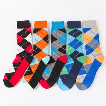 5 pár zoknit nagy méretű őszi-téli zokni kockás gradiens színes személyiség pár pamut zoknit, harisnyát, nagykereskedelmi