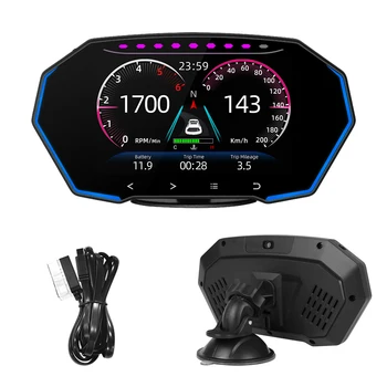 Autó Head Up Display HUD 7 Színek Riasztó Sebességmérő Diagnosztikai 4 Inch Víz Olaj Hőmérséklete F11 OBD2 GPS Dual Rendszer