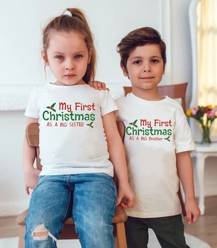 Az Első Karácsony, Mint A Nagy Testvér Gyermekek Karácsonyi Anouncement Tshirt Gyerekek, Fiúk, Lányok, Ruhák, Divat Holiday Top Póló