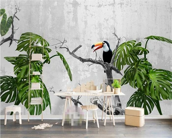 Beibehang 3d háttérkép, nappali, hálószoba freskó három - dimenziós zöld ág, harapás madár szűz erdő TV fali freskó