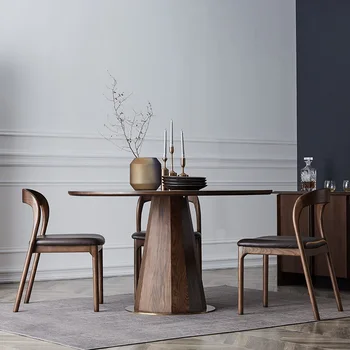 Ingyenes szállítás Északi tömörfa étkező asztal egyszerű, modern napló étterem haza nagy kerek asztal, szék kombináció