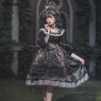 Japán Gothic Lolita Hercegnő Ruha, Női Klasszikus Viktoriánus Sötét Erdő Party Ruhák Lányok Harajuku Elegáns, Hosszú Ujjú Ruha