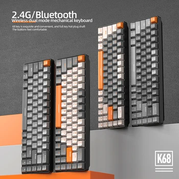 K68 Billentyűzet-Gaming Mechanikus Billentyűzet 2.4 G Wireless BT Bluetooth Vezeték nélküli Szerencsejáték-Számítógépes Billentyűzetek Gamer Billentyűzet Keycaps