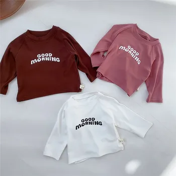 Kislány póló Új Őszi koreai Baba Ruhák Csecsemők Hosszú Ujjú O Betű-nyakú Póló Újszülött Pamut Alkalmi, Laza pólók