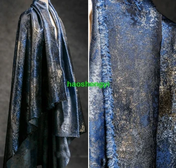 Kék, aranyozott kétoldalas gradiens jacquard retro mintás kreatív ruha szövet
