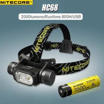NITECORE HC68 LED Fényszóró 2000 Lumen USB Újratölthető Fényszóró szemlencse fókuszálható Fényszóró-Kiegészítő Vörös fény Kettős Sugár Fej Lámpa