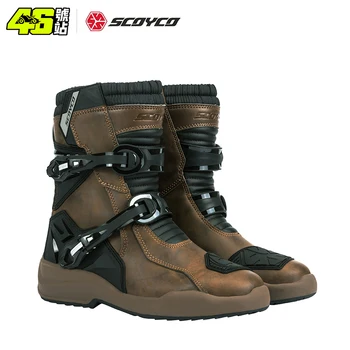 SCOYCO MT038 Motorkerékpár közép-cső, csizma, lovagló csizma bőr TPU védő héj magas-cső Protector cipő lovaglás berendezések