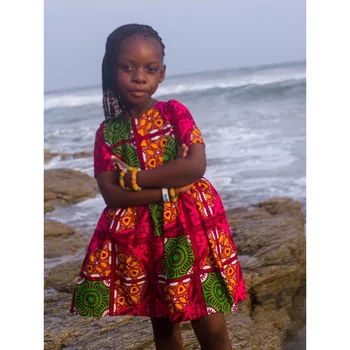 1-6Y Fekete Lány Ruha Kisgyermek Gyerekek Baba Afrikai Dashiki Hagyományos Stílusú, Rövid Ujjú Kerek Nyakú Ruha Ankara Hercegnő Ruhák