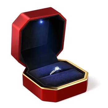 1DB Luxus Gyűrű Bőr Doboz LED-es Eljegyzési Gyűrűk az Esetben Doboz Piros Új 2020 dropshipping nagykereskedelmi
