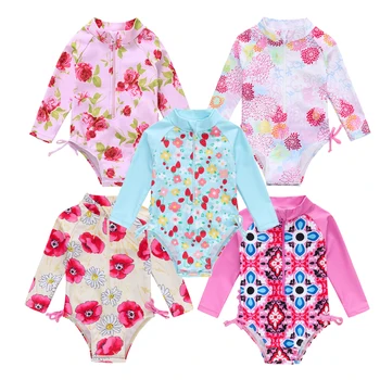 2023 Nyári Kisgyermek Kislány Fürdőruha Aranyos Hosszú Ujjú Csecsemő Egy-darab Virágos Újszülött Fürdőruha fürdőruha Bikini