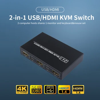AIMOS VAGYOK-KVM 201CL 2-in-1, HDMI-kompatibilis/USB KVM Switch Támogatja a HD 2K*4K 2 Házigazdák Megosztás 1 Monitor/Billentyűzet& Egér Beállítása KVM Kapcsoló