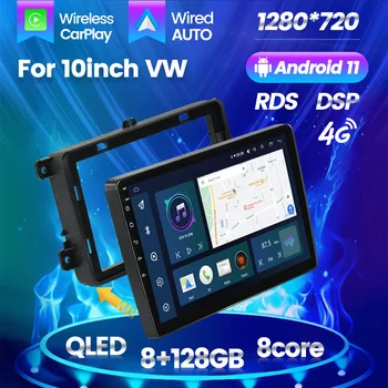 Android 11 autórádió Multimédia Videó Lejátszó, Sztereó, 10 Hüvelykes VOLKSWAGEN Egyetemes 8-Core GPS Navigációs WiFi+4G Carplay+Auto