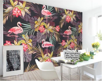 beibehang Egyéni klasszikus belső személyiség esztétikai 3d háttérkép flamingók trópusi növények hálószobába hátteret papier peint