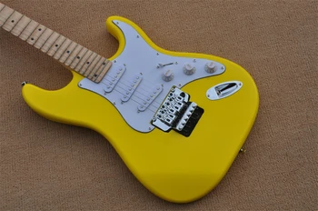 csipkés fingerboard sárga nagy fej ST elektromos gitár, Floyd Rose tremolo system gitár valódi fotók raktáron 331