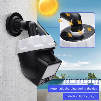 Dummy Kamera Hamis LED Napenergia Videó Megfigyelő Kültéri Napelemes Fali Lámpa IP66 Forgatható Udvaron Út Táj, Lámpák