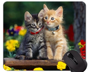 Egér Pad Varrott Szegély,Cica, állat, aranyos szürke macska, virág, Csúszásmentes Gumi Alap Mousepad