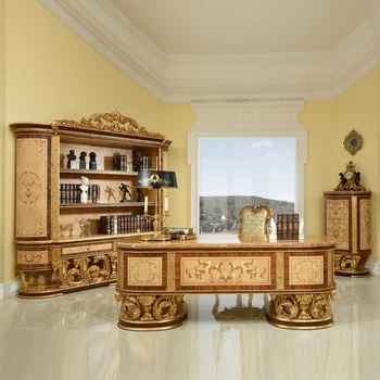 Európai villa fából faragott asztal francia palota tömör fa asztal nagy család íróasztal bútor