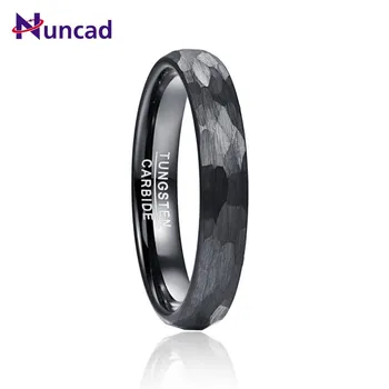 Fekete 4mm Volfrám Caebide Gyűrű, Esküvői Zenekar, a Férfiak, a Nők Sokoldalú Kalapált Csiszolt Kivitelben Comfort Fit AAA Minőségű