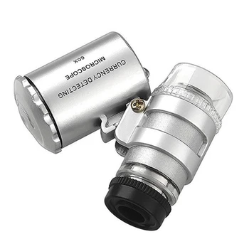 Hordozható Mini Zsebében 60X Mikroszkóp Kézi Nagyító Üveg Nagyítólencse UV Fény Valuta Detektor, Ékszerész Nagyító LED