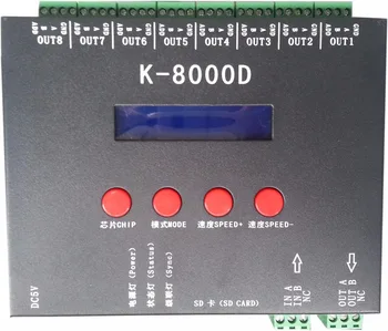 K-8000D;8ports(512pixels*8)DMX SD kártya pixel vezérlő;a szabványos dmx512 chip/DMX512AP-N/WS2821A/UCS512.stb