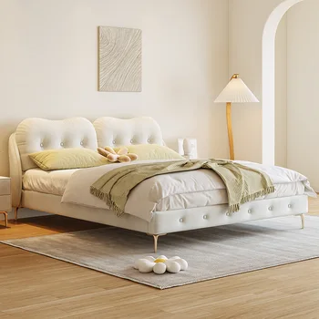 Krém sorozat technológia szövet ágy, világos luxus, modern, egyszerű Skandináv szövet ágy, hálószoba, ins internet híresség csinálni