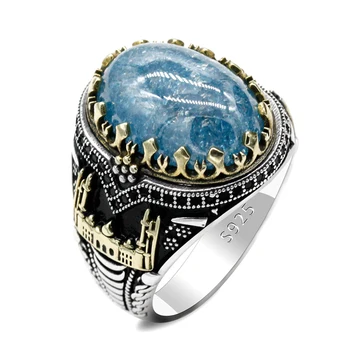 Kék Csillag Cirkon 925 Ezüst Férfi Vár Törökország Konstantinápoly Kedvező Évjárat Jelvény Gyűrű, Esküvői Ajándék Szerető