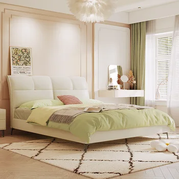 Olasz minimalista bőr ágy, világos luxus, modern, egyszerű kétszemélyes ágy, hálószobában franciaágy, a technológia bőr ágy