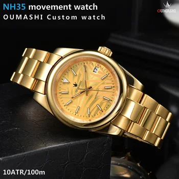 OUMASHI 39mm watch NH35 ezüst szíj zafír kristály világító számlap automatikus ezüst vízálló 100m aszeptikus nézni arany