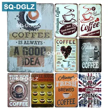 [SQ-DGLZ] Kávé Fém Tábla Emléktábla Fém Vintage Adóazonosító Jele, Pub, Bár Dekoráció Rendszám Haza, Fali Dekor Art Poszter Metalen Borden