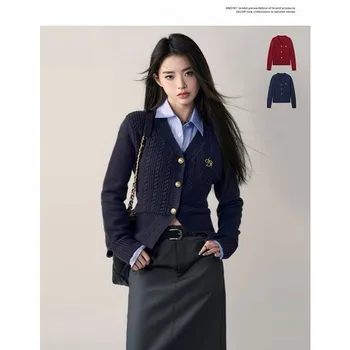 STSVZORR Tavaszi, Őszi 2023 új design koreai stílus kollégiumi V-nyak vékony pulóver, kardigán+póló divat kétrészes szett