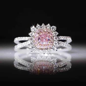 Szín cirkon karátos rózsaszín gyémánt színű gyémánt esküvői gyűrű gyémánt