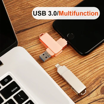 Valódi USB Flash Meghajtó iphone 13/14/14pro USB3.0 Fém Memory Stick Villám - /Micro-USB Stick ios PC Android Mobil