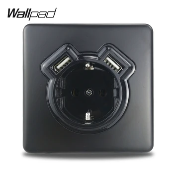 Wallpad Z6 EU-Csatlakozó hálózati Csatlakozó Elektromos Aljzathoz USB 2 USB Port, Fekete, Rozsdamentes acéllemez Karmokkal Illik EU Doboz