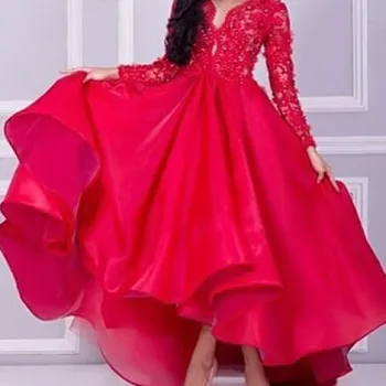 Új Érkezés Elegáns, Szaúd-Arábia Piros Organza Hosszú ujjú Estélyi ruhák Plus size vestido de festa