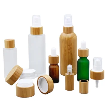 Újrahasznosított bambu kozmetikai csomagolás 1oz Matt üveg bőrápoló üveg,üveg, bambusz/fa spray palackot,újratölthető bambu cseppentő üveg